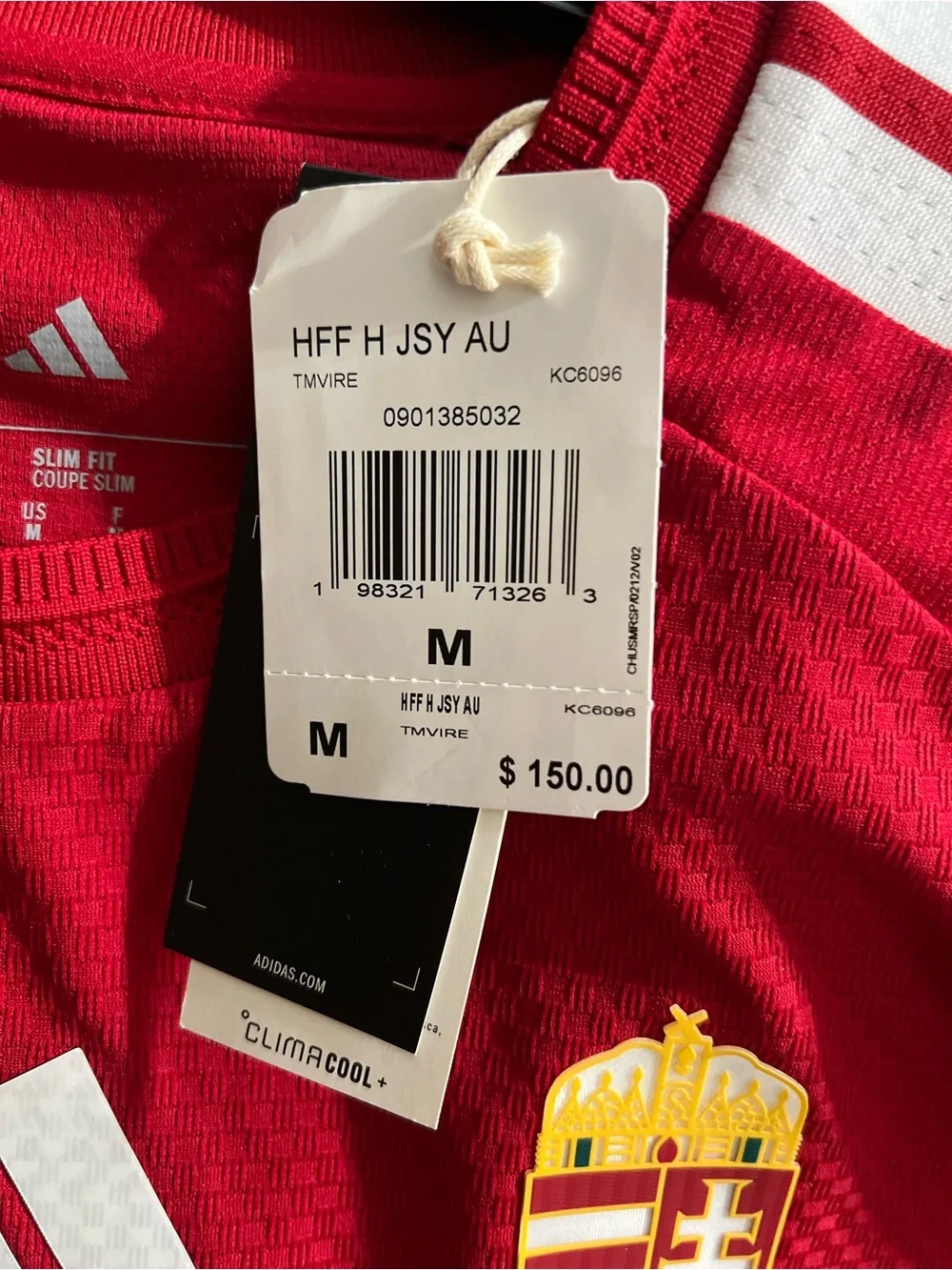 adidas Red Hungary National Team Soccer Jersey with White Stripes